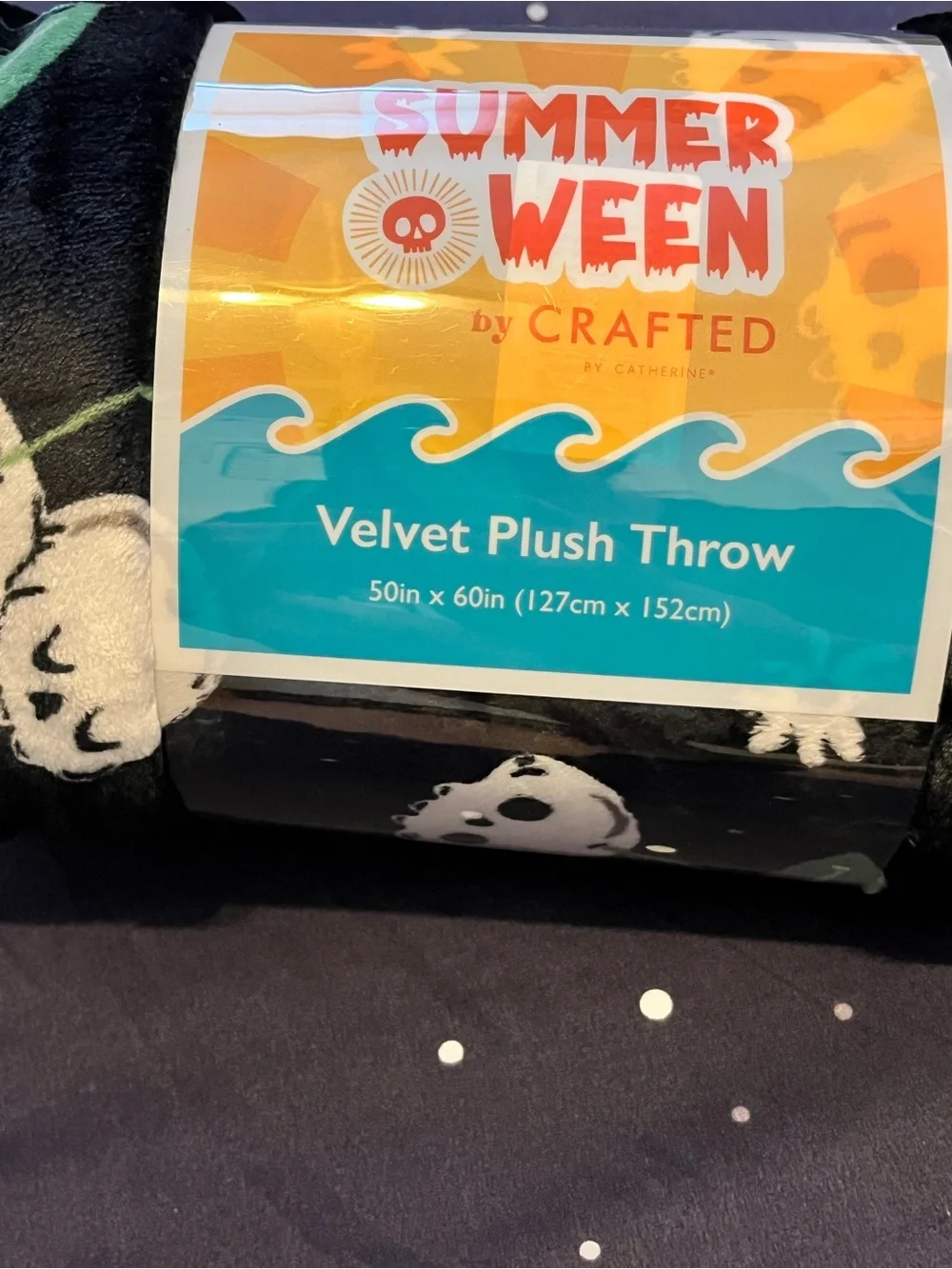 NWT Summerween by Crafted Velvet Plush Throw Floral & Skull Cherry Accents
